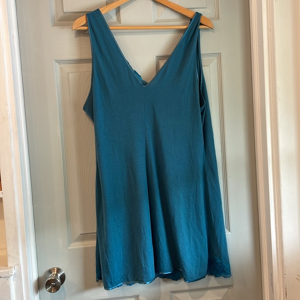Cinema Etoile Women's XL vintage Y2K Teal Lace VNeck Lingerie Slip Nightgown - Picture 5 of 5